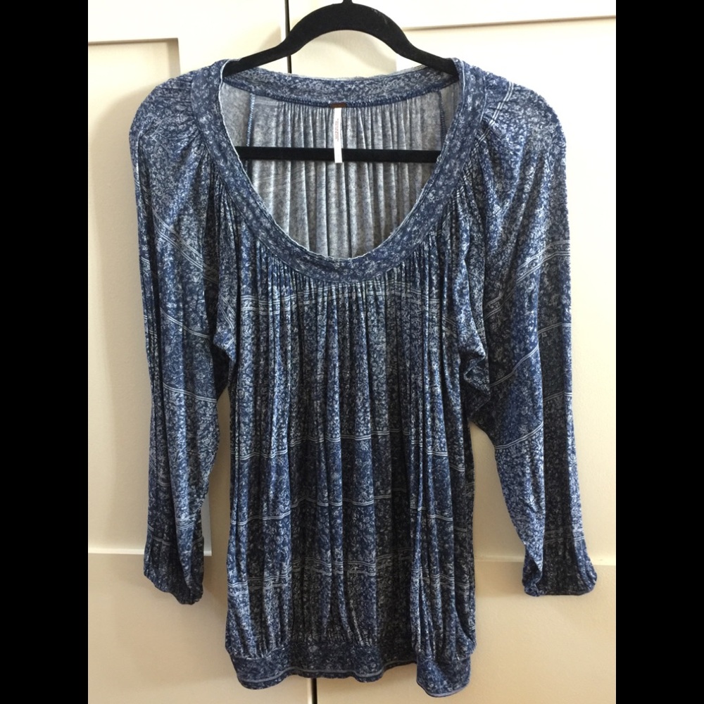 Free People blue print long sleeve top size S